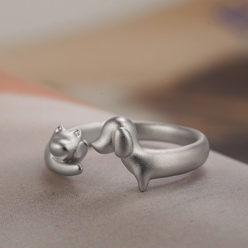 Cute Cat and Dog Hug Open Ring, Exquisite Gift